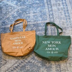 Sezane Orange and Green Mon Amour Tote Bags
